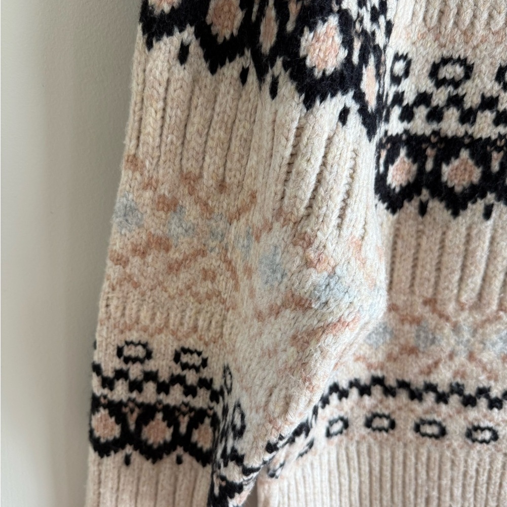 ASTR the Label Maria Mock Neck Fair Isle Knit Sweater - Ivory/Black - Medium - Picture 10 of 15